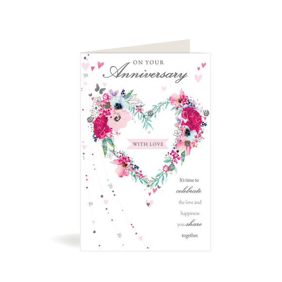 Greeting Card - Your Anniversary - Floral Heart Wreath