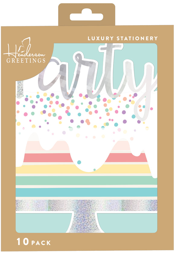 Stationery party invitations (10 pack) - Confetti Party Cake