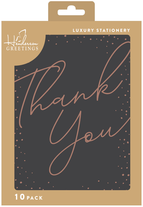 Stationery greeting cards (10 pack) - Foil Thank You On Black