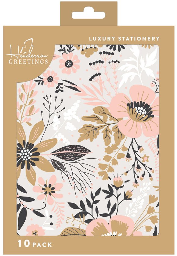 Stationery greeting cards (10 pack) - Floral With Gold Foil