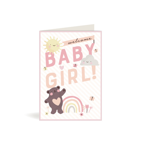 Greeting Card - Baby Girl - Teddy with Rainbow